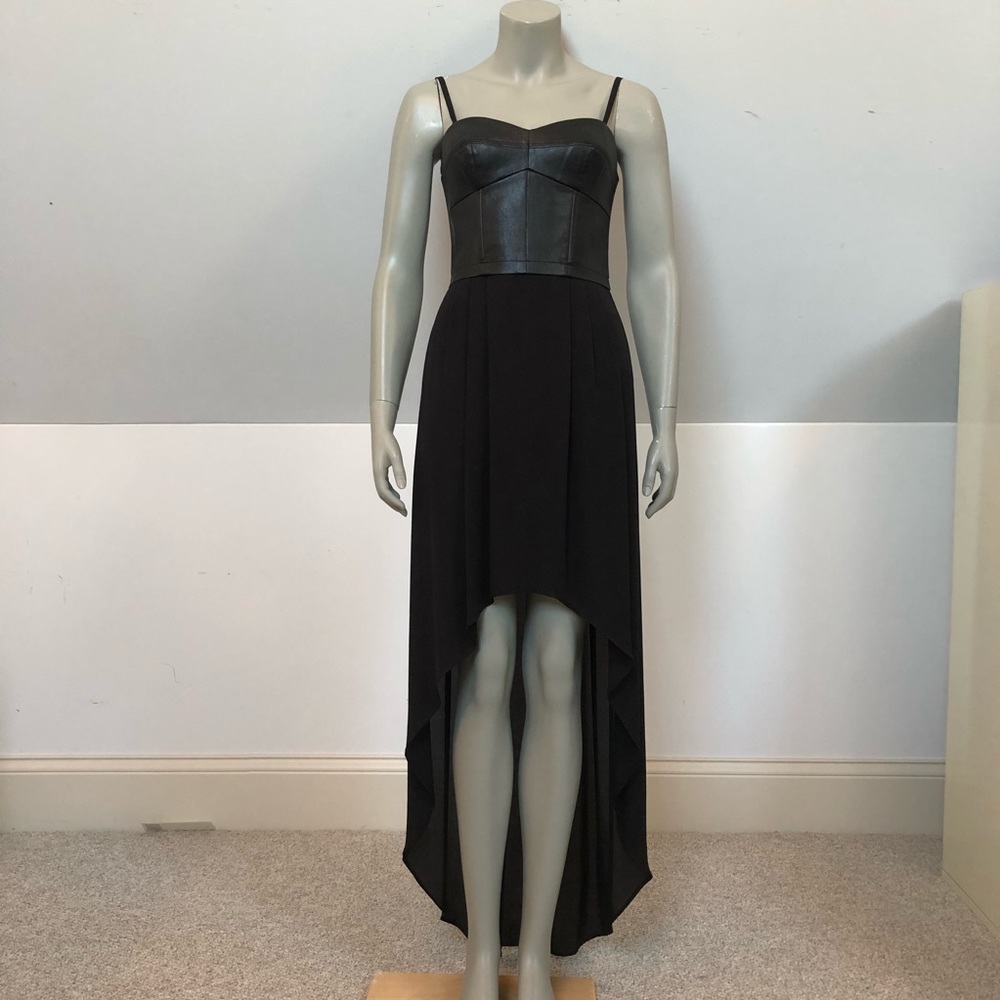 BCBG High-low dress with leather bodice.